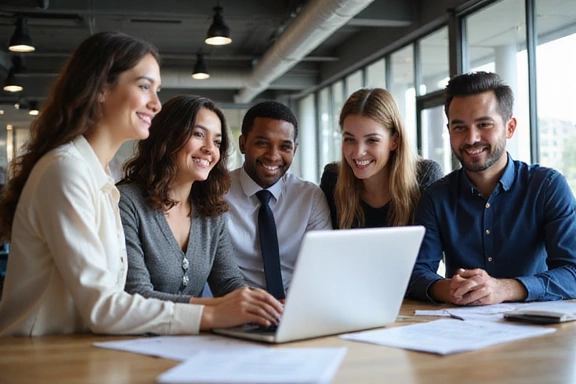 Diverse professionals collaborating in modern office